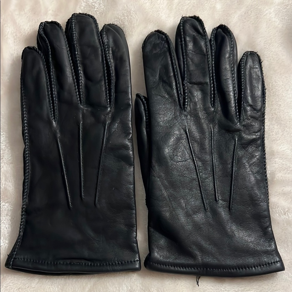 NWOT 🧤 VINTAGE FOWNES FLEECE LINED SOFT WARM BLACK LEATHER GLOVES Women’s L